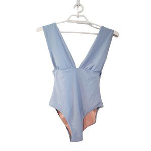 J Crew swimsuit womens size 8 vneck one piece plunge blue Spring '22